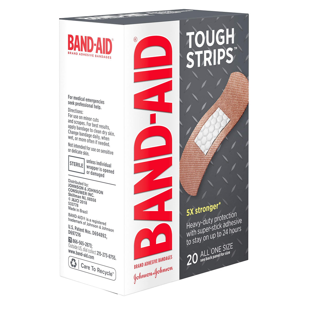 Band-Aid Brand Tough Strips Adhesive Bandage for Minor Cuts & Scrapes, All One Size, 20 ct (Pack of 2)