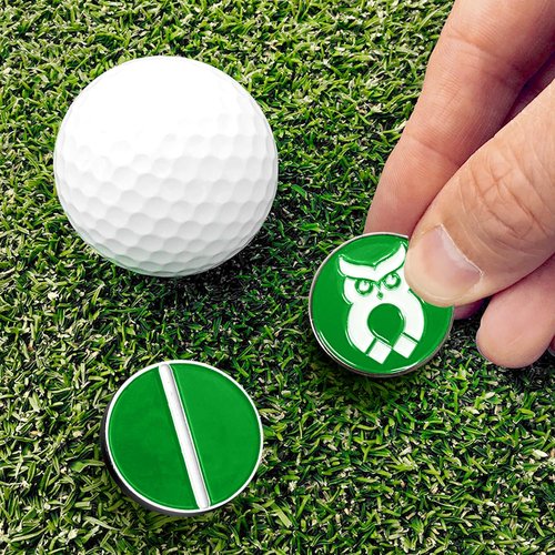 MagnetOwl Magnetic Golf Towel Clip (Turn Any Golf Towel Magnetic) - with 2 Sided Removable Ball Marker - Highest Strength Magnet - Removable and Resuable Towel Magnet - (Green)