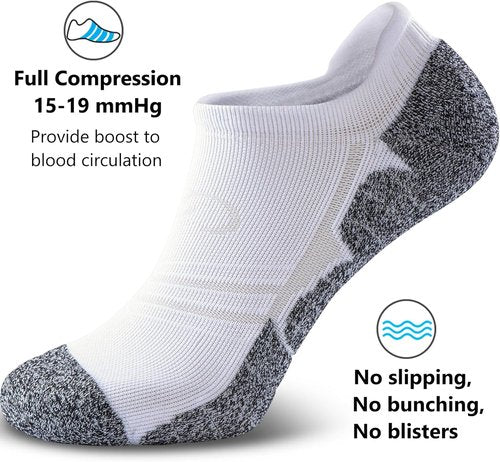 CWVLC No Show Compression Socks - Cushioned Sports Socks for Men & Women | 4 or 8 Pairs
