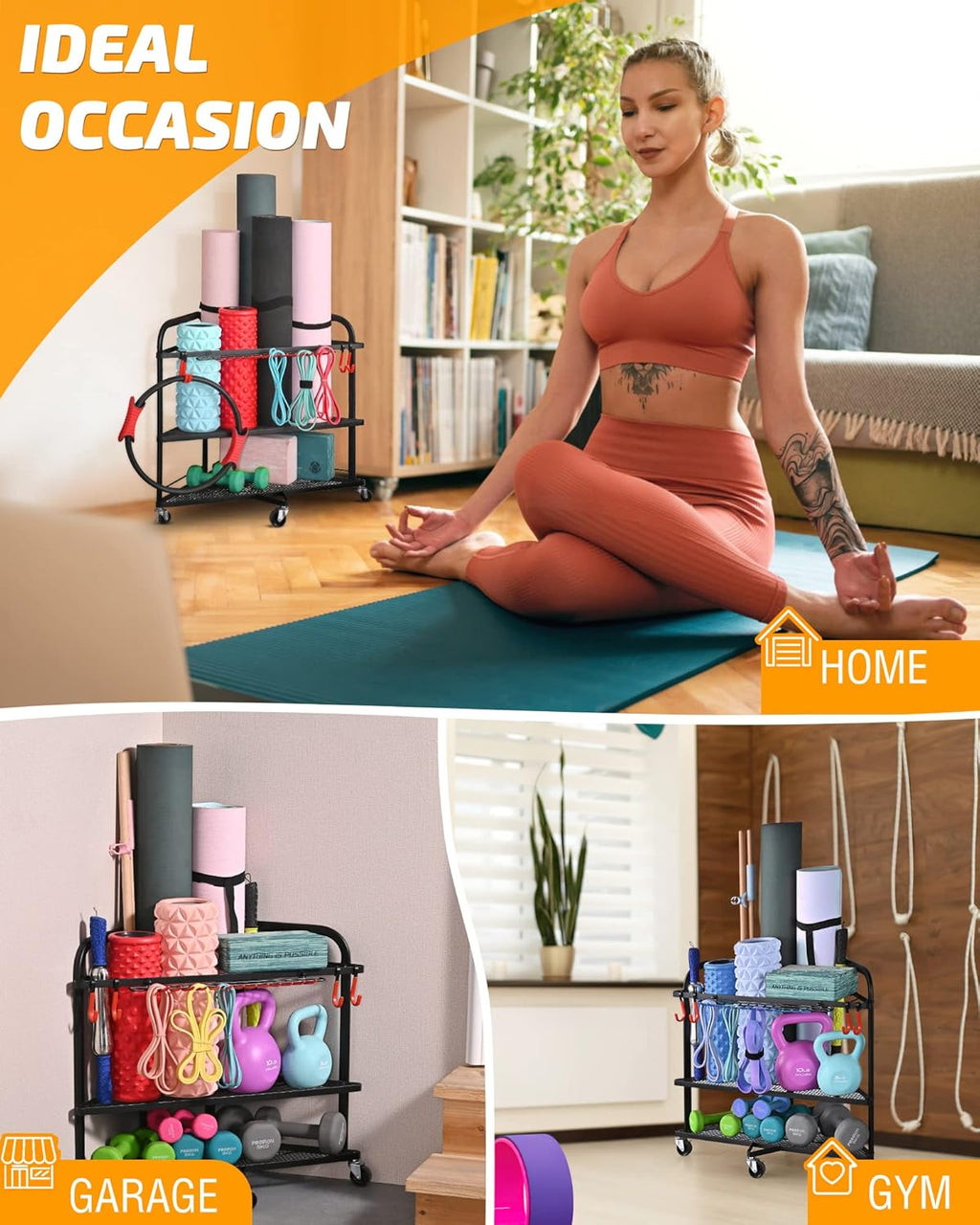 PLKOW Weight Rack - Home Gym Storage for Dumbbells, Kettlebells & Yoga Mats | Durable & Space-Saving
