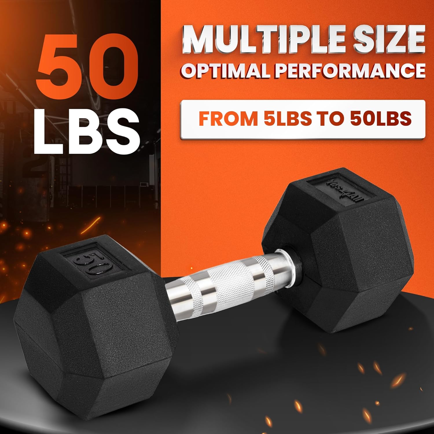 Yes4All Chrome Grip Hex Dumbbells - Anti-Slip Hand Weights 5-50 LBS for Home Workouts