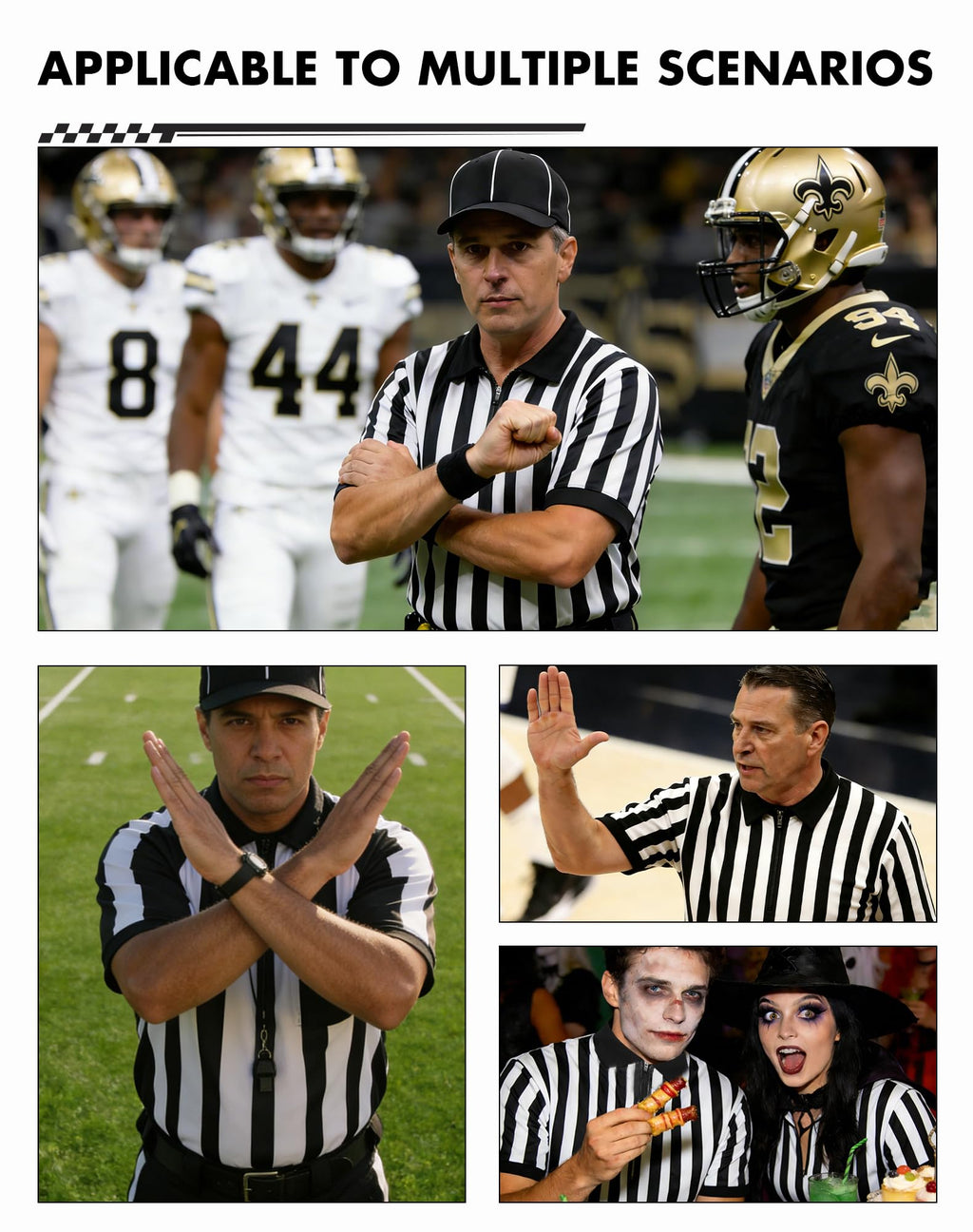 WILLBEFIT Men's Referee Shirt Women Official Football Basketball Zipper Ref Jersey for Halloween Costume Umpire Waitress Uniform XL