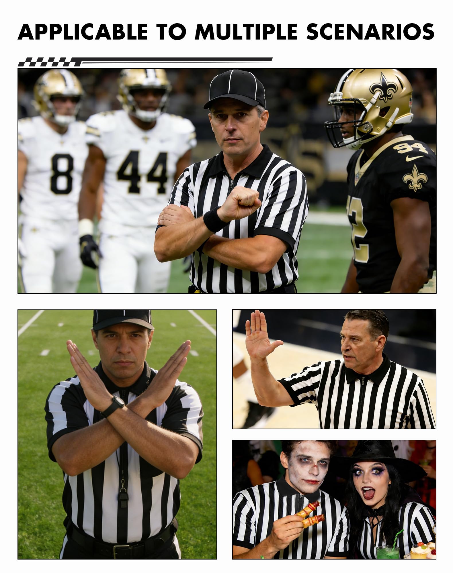 WILLBEFIT Men's Referee Shirt Women Official Football Basketball Zipper Ref Jersey for Halloween Costume Umpire Waitress Uniform XL
