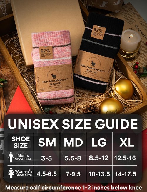 Juclise Alpaca Wool Heavyweight 15-25 mmHg Knee High Compression Support Socks Thick Winter Thermal Warm Soft (US, Alpha, Large, Regular, Regular, Black Lines+Dusty Pink Lines)