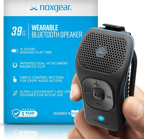 Noxgear 39g Wearable Bluetooth Speaker - Magnetic Mini Clip-On, Waterproof, 15 Hours Playtime | 100ft Range, Built-In Microphone