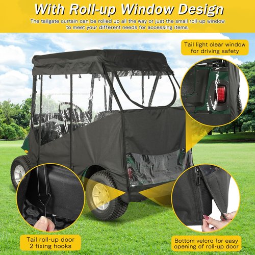 SANXIACAR Golf Cart Enclosure 2 Passenger for EZGO RXV 2 Seater Open Front Windshield 3-Sided Clear Windows Waterproof Transparent Driving Rain Covers Roll-up Zipper Door Black (with Seat Blanket)