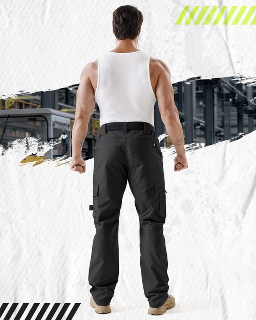 IGOLUMON Men's Stretch Tactical Work Pants, Breathable Ripstop Cargo Pants with 15 Pockets, Construction EDC Hiking Pants Black