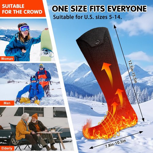 Heated Socks for Men - 5V5000mAh Rechargeable Battery Electric Heating Socks Heat Up to 9 Hours Foot Sole&Instep Heating 4 Heating Levels Suitable for Winter Outdoor Work Hunting Camping Hiking