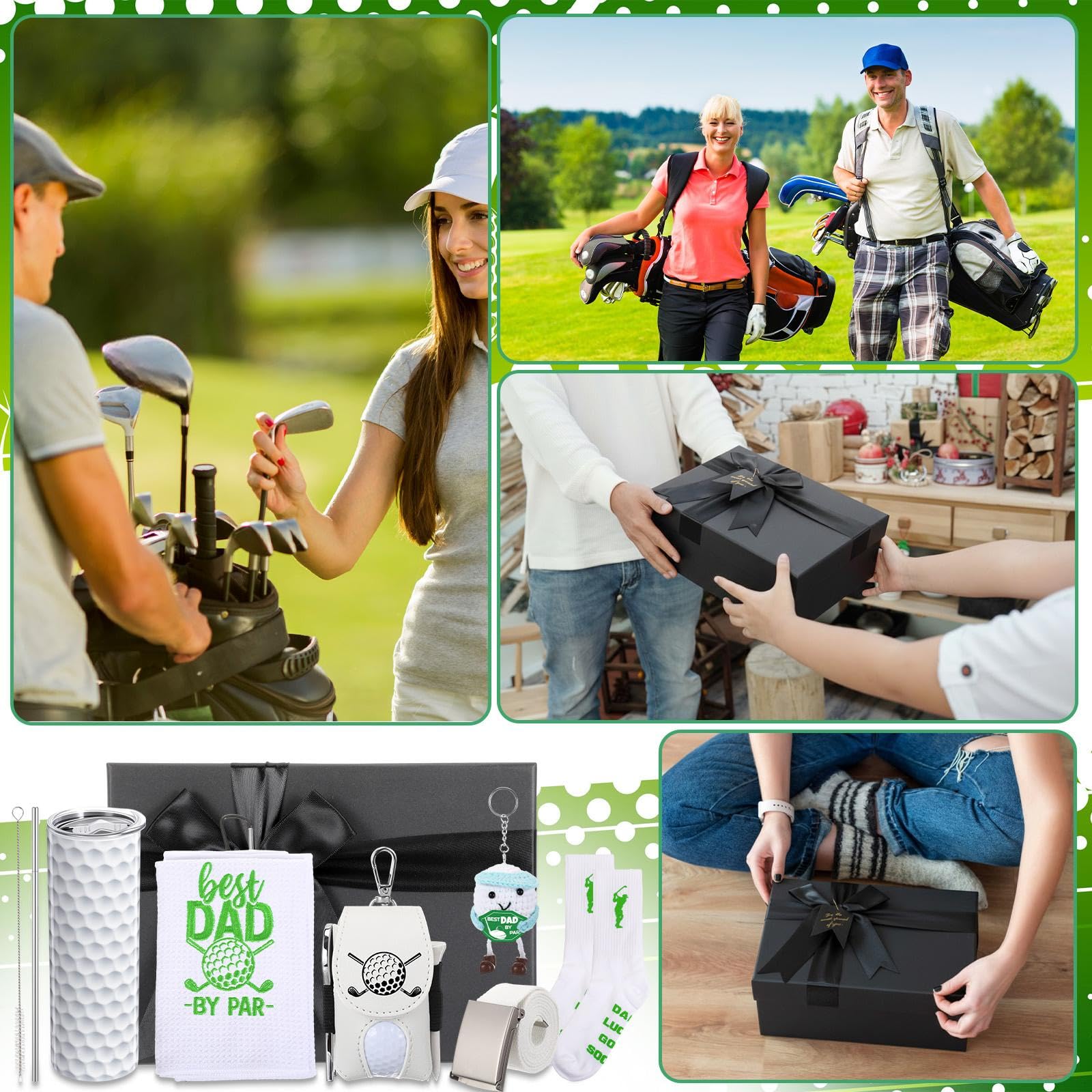 Patelai White Golf Gifts for Men Funny Golfing Accessories Gifts Set for Golfer Lovers Includes Golf Balls Tumbler Portable Bag Tees Metal Divot Repair Tool Towel Sash Socks Father Day Favor