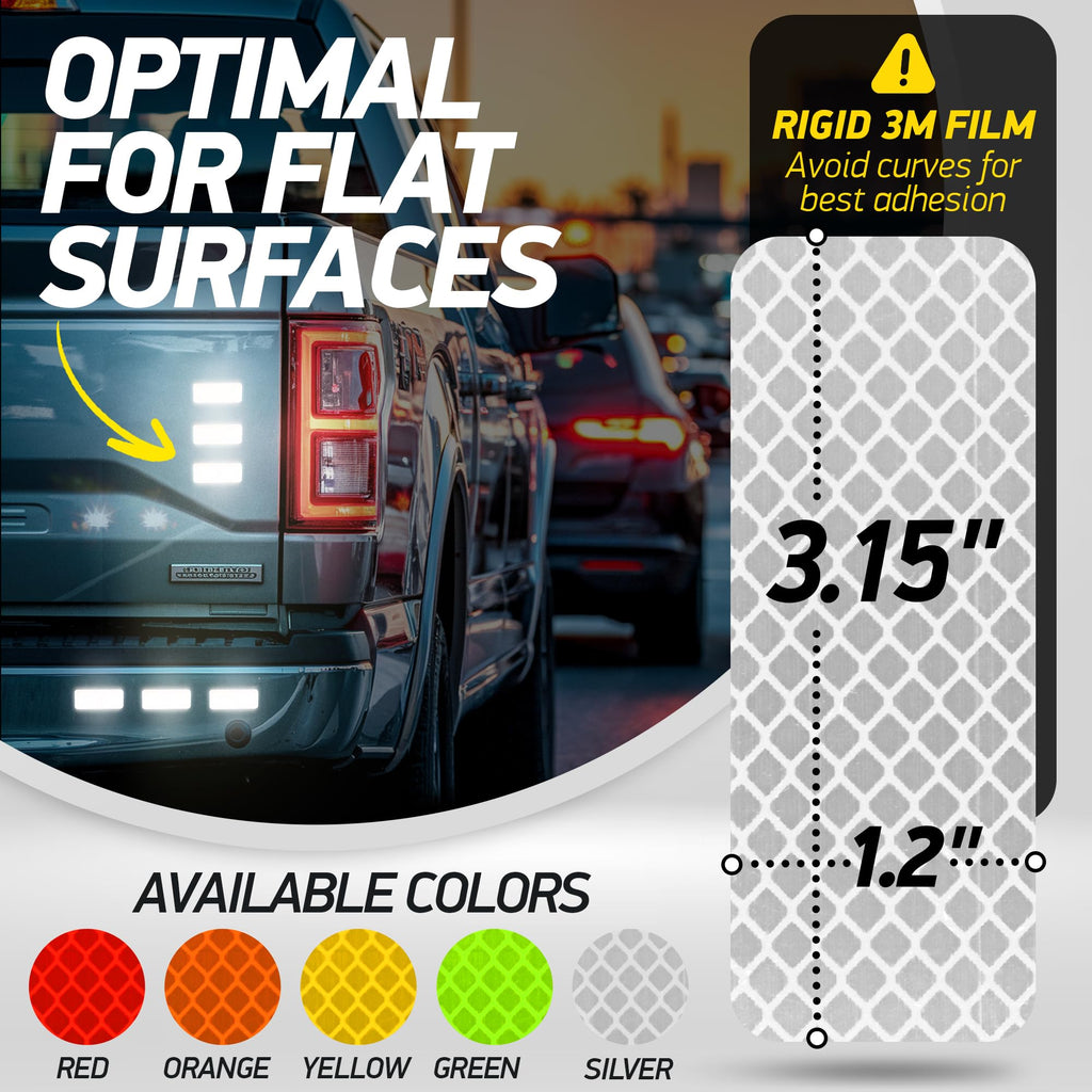 Byllstore Reflective Safety Tape Stickers | 3M Diamond Grade | White | 1.2″ x 3.15″ | 20-Pack | Safety Warning Tape for Helmets, Cars, Mailboxes & More