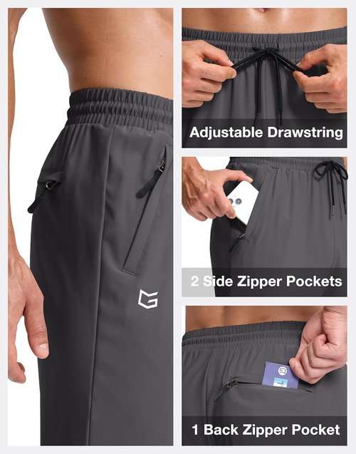 G Gradual Men's Lightweight Athletic Pants - Quick Dry Sweatpants with 3 Zipper Pockets for Running & Hiking