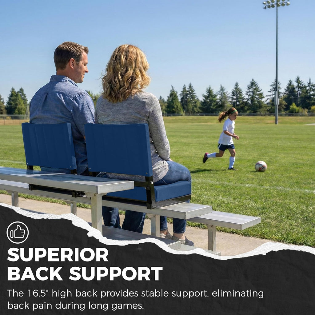 Sport Beats Stadium Seats - Comfortable Bleacher Chairs with Back Support & Cushion | Navy Blue, 2-Pack - 17" W x 12" D x 16.5" H
