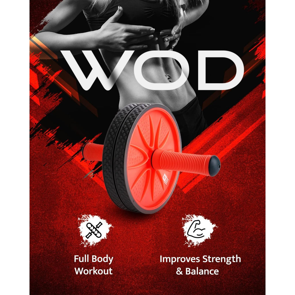 WOD Nation Ab Roller - Black & Red, Modern Core Fitness Equipment for Home Gym & Travel - Ab Wheel for Workout & Core Stability