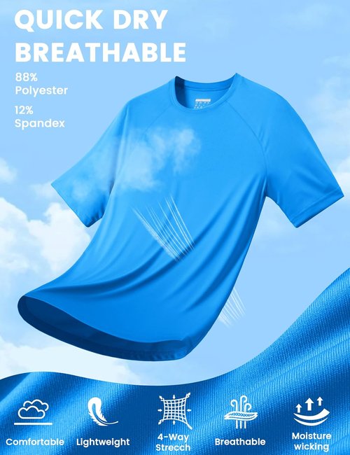 MAGCOMSEN Men's UPF 50+ Sun Protection Athletic T-Shirt - Quick Dry for Hiking & Running