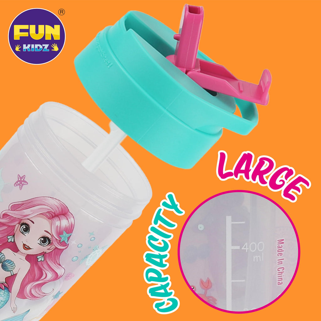 17oz Mermaid Kids Water Bottle, Total My Style Toddler Spout Cover and Carry Handle Design Lid Leak Proof BPA free Cup for Girls Ages 3+ Dishwasher Safe for Sports School Travel with Silicon Straw