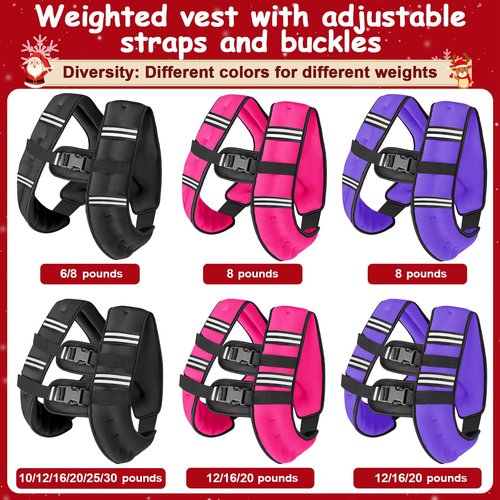 Wolliwa 8lb/12lb/16lb/20Lb Weighted Vest for Woman Men with Reflective Stripe, Size Adjustable Strength Training Weighted Vest for Walk Running Jogging (Black-12 lb)