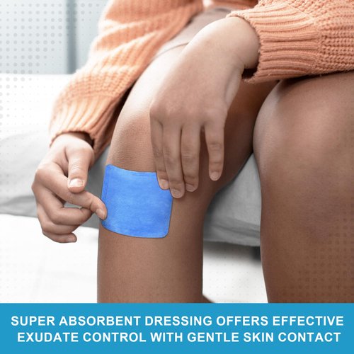 MedVance Super Absorbent Dressing, Dressing Pads for Wound Care, for Pressure Ulcers and 1st/2nd Degree Burns, Superior Moisture Absorbency Bandages, Box of 5 dressings (8"x8")
