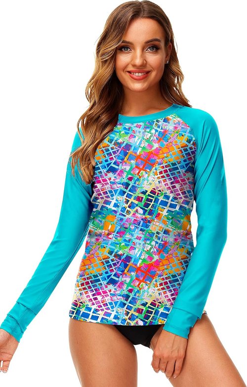 Deerose UPF 50+ Rash Guard | Women's Printed Swim Shirt for Surfing and Water Sports
