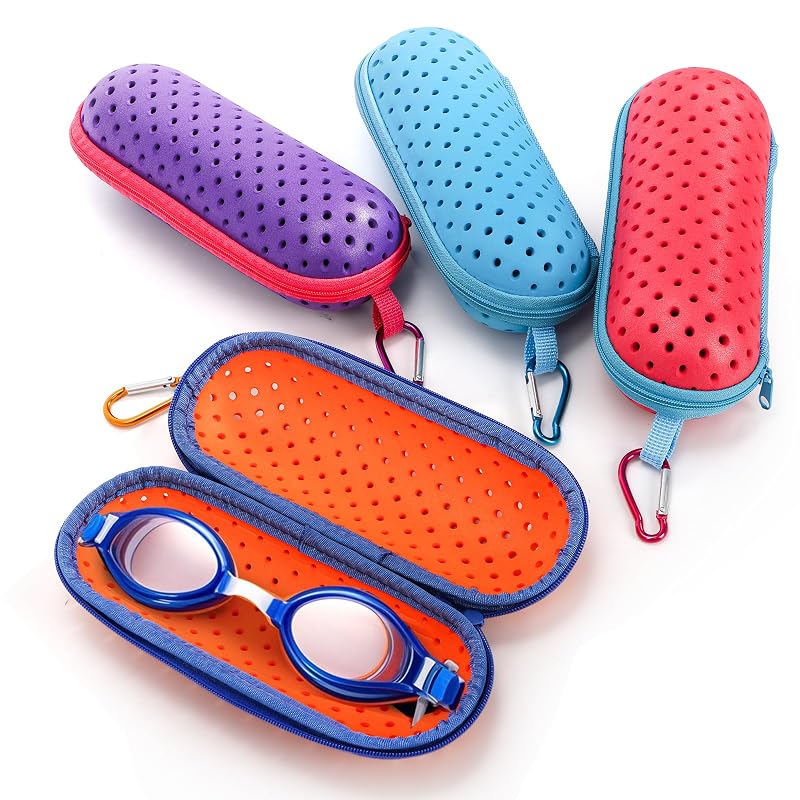 Nicunom 4-Pack Swim Goggle Case with Drain Holes, Breathable EVA Protective Carrying Case