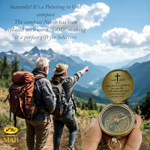 Handmade Religious Compass – “God is with You” Engraved Working Brass Gift – Christian Baptism, Confirmation, Christening or First Communion Keepsake for Boys, Teens & Men – Guided by Faith