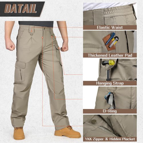 IGOLUMON Men's StretchTactical Pants, Breathable Ripstop Cargo Pants, Outdoor Lightweight EDC Work Hiking Pants, Durable Casual Trousers Khaki