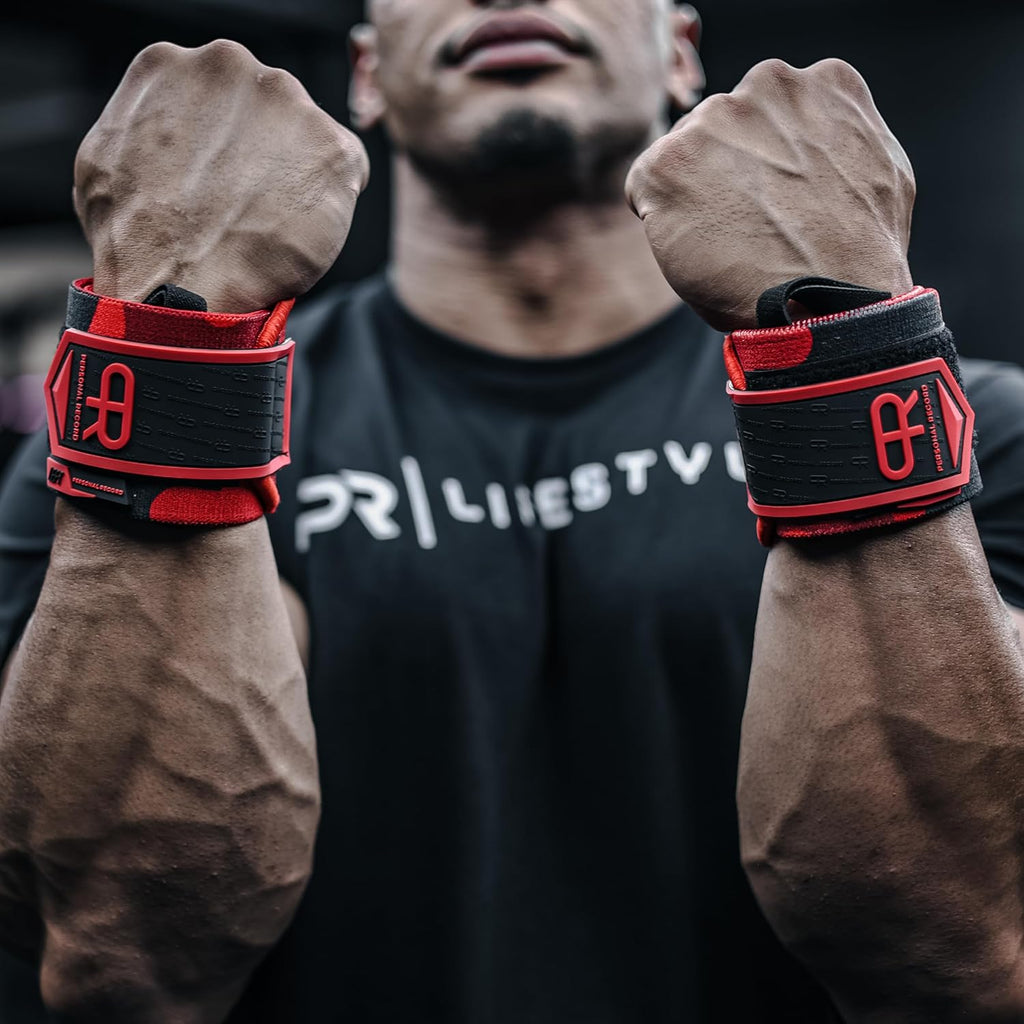 PR Personal Record Heavy Duty Wrist Wraps - Enhanced Elasticity & Reinforced Stitching | Extra Wide Strap