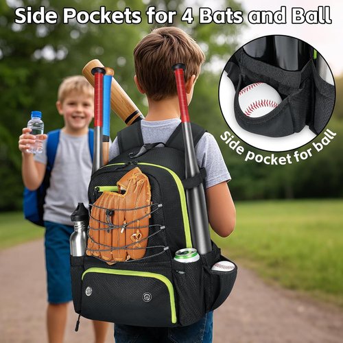 MATEIN Baseball Bat Bag - Lightweight Youth Backpack for 4 Bats & Gear | Large Capacity with Shoe Compartment