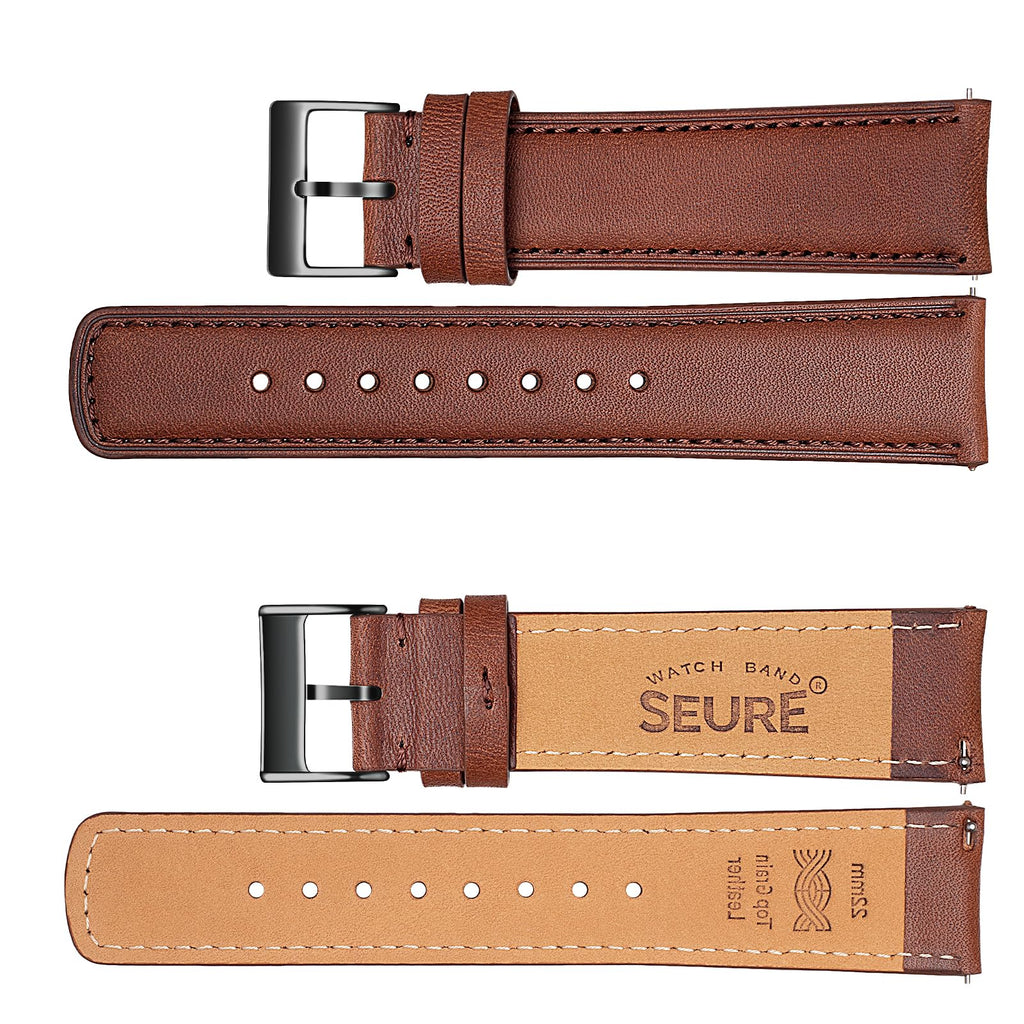SEURE Quick Release Watch Band,Top Genuine Leather Watch Straps 19mm 20mm 21mm 22mm 24mm for Men and Women (22mm, Dark brown-Black)