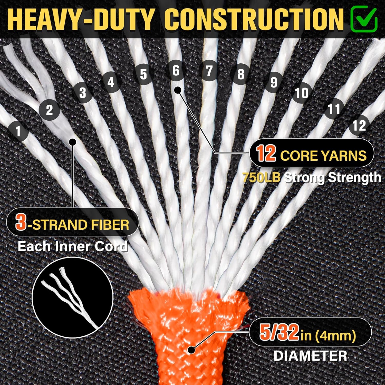 Paracord Rope 750 lb - 500ft Heavy Duty 12-Strand Parachute Cord | Durable Orange Survival Gear