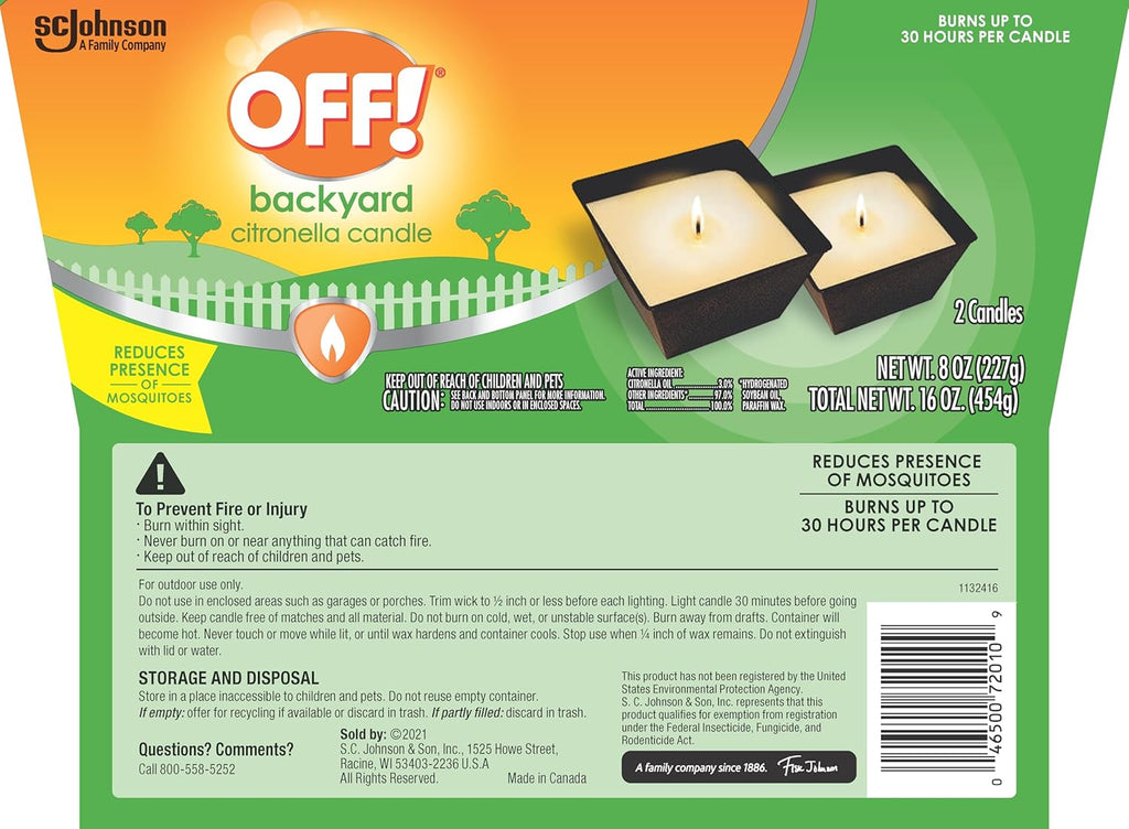OFF! Citronella Scented Candle - Ambiance Enhancing Centerpiece | Burns Up to 25 Hours, 16 oz (Pack of 2)