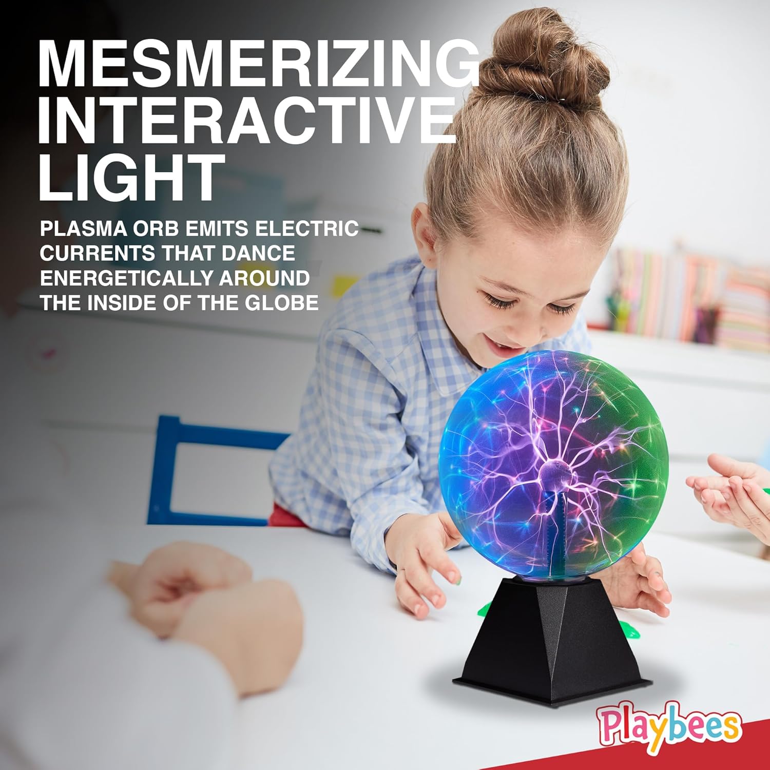 Playbees Plasma Ball 7-Inch - Colorful Tesla Coil Globe with Multicolor Lightning Effects for STEM Learning & Parties