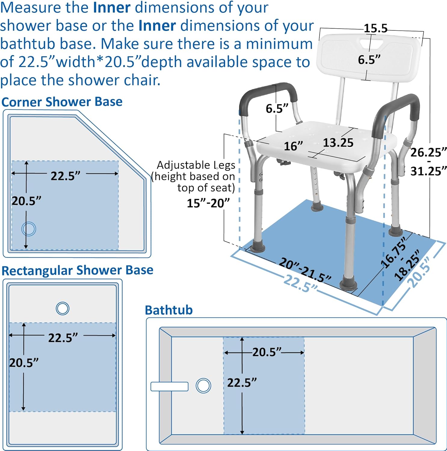 Vaunn Medical Deluxe Spa Shower Chair - Comfortable Bath Seat for Seniors | 350 lbs Capacity, White & Gray