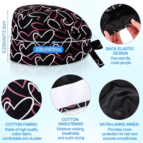 Maiteenly Satin Lined Scrub Caps Women Bouffant Nursing Hats with Button and Sweatband Adjustable Working Hat(6 Pcs,Fresh Style) Multicolor