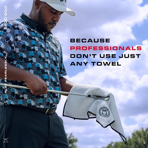 Ghost Golf Magnetic Towel (Caddie) - Premium Ultra-Absorbent Microfiber Golf Towel with Magnet for Golf Carts or Clubs - 18" x 40" Golfing Gear - Waffle Weave Pattern (Dark Grey)