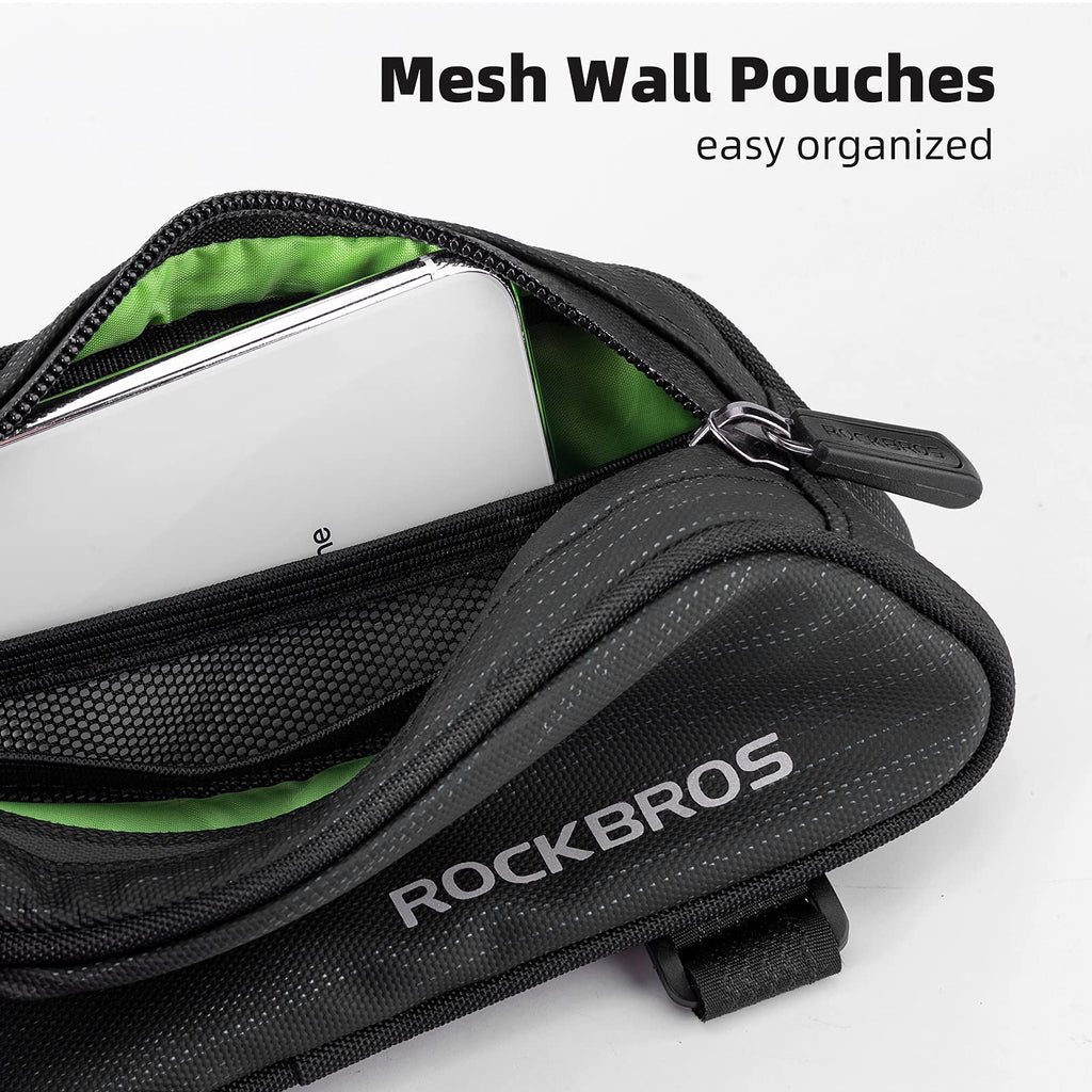 ROCKBROS Top Tube Bike Bag Bike Frame Bag Bicycle Bag Bike Pouch Pack Cycling Accessories for Road Mountain Bike Compatible with iPhone 11 XS Max XR Fit 6.5”