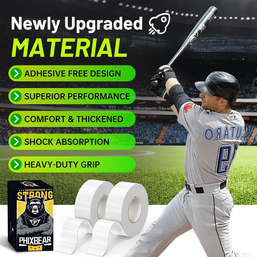 PHIXBEAR Baseball Bat Grip Tape - 1.1mm Self-Fusing Silicone for Enhanced Traction & Shock Absorption