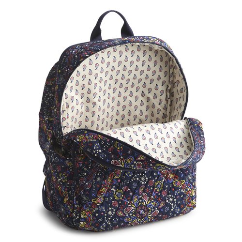 Vera Bradley Women's Premium Cotton Large Bancroft Backpack, Starry Paisley, One Size
