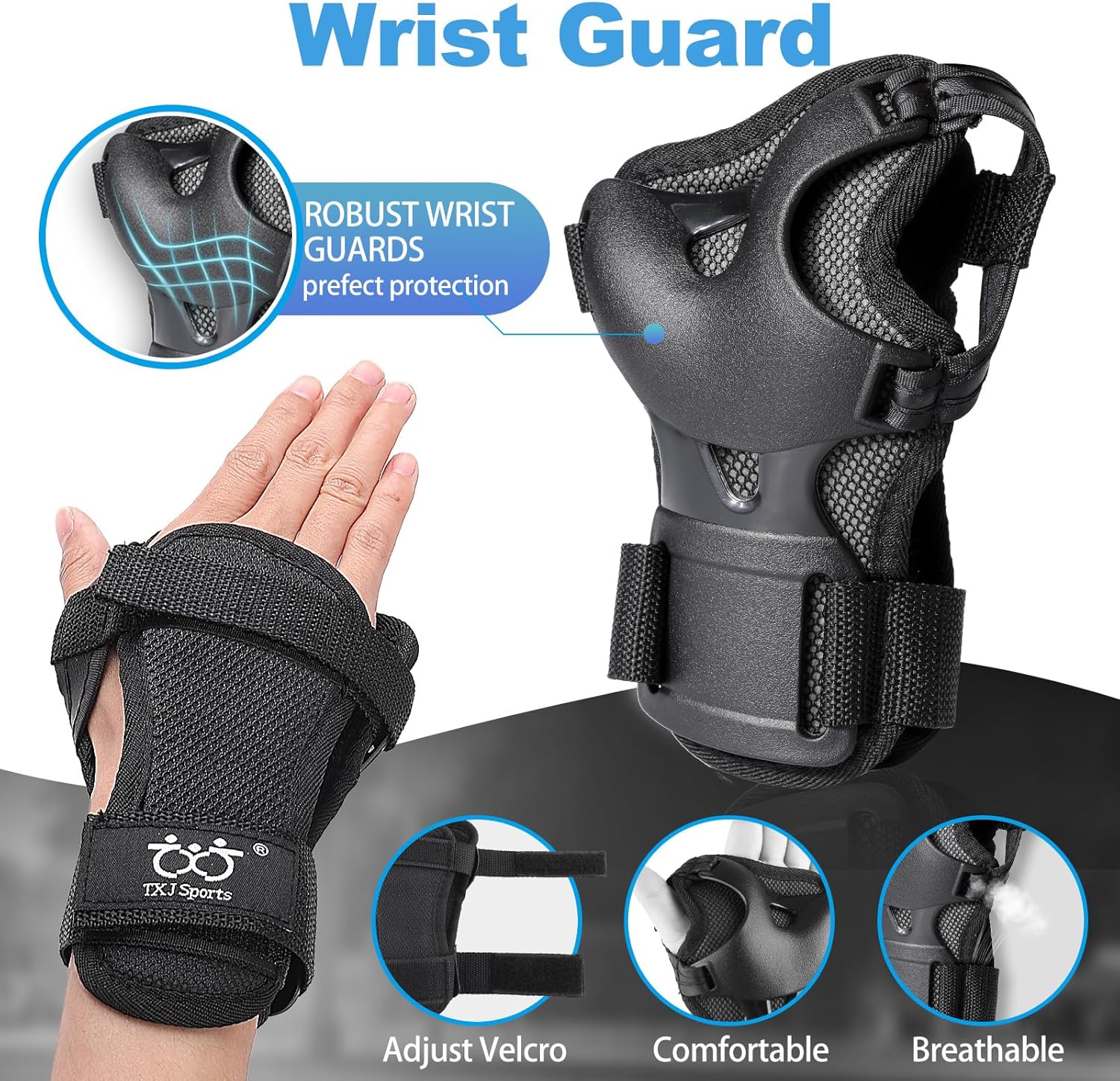 Skiennix Protective Gear Set - Knee Pads, Elbow Pads & Wrist Guards - 6 Pack for Skating & Cycling