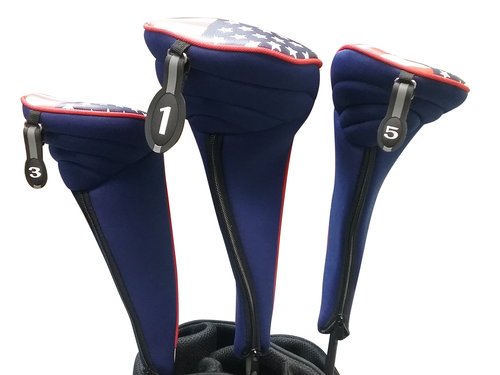 USA Patriot Golf Zipper Head Covers Driver 1 3 5 Fairway Woods Headcovers U.S.A Neoprene Style Patriotic Driver Fits All Fairway Clubs and Drivers up to 460cc