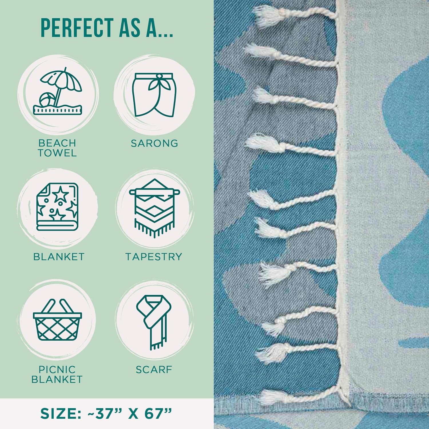 Sand Cloud Oversized Turkish Beach Towel - 100% Certified Cotton, Quick-Dry & Sand-Free | Ideal for Pool, Yoga, Picnic & Travel