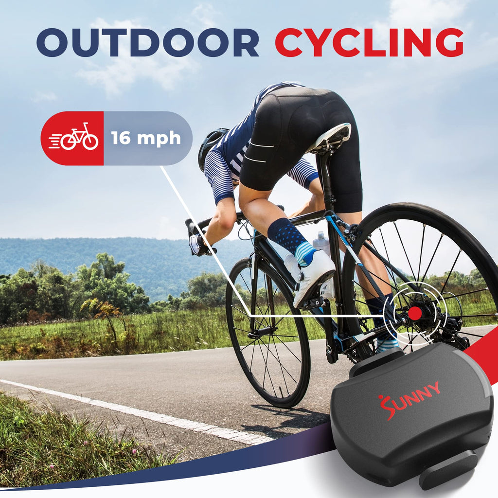 Sunny Health & Fitness Exercise Cycling 2-in-1 Cadence/RPM + Speed Sensor for Indoor or Outdoor Bikes with Free SunnyFit App Enhanced Bluetooth Connectivity - CB110