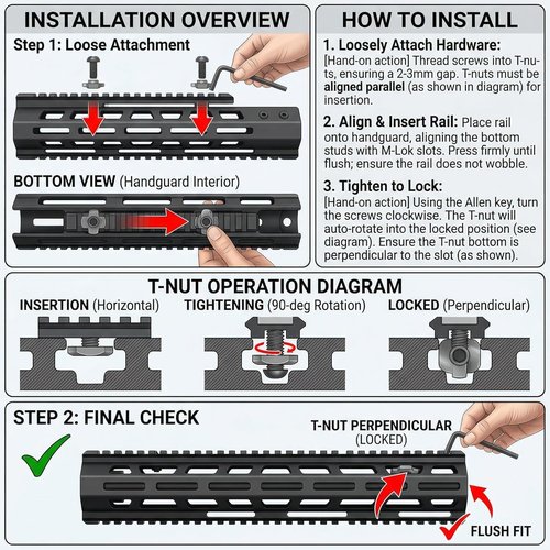 360 Tactical 7 Slots M-LOK Rail Section for M Lok Handguard Seven Slots Rail Picatinny Rail (Set of 4 Pieces- Black)