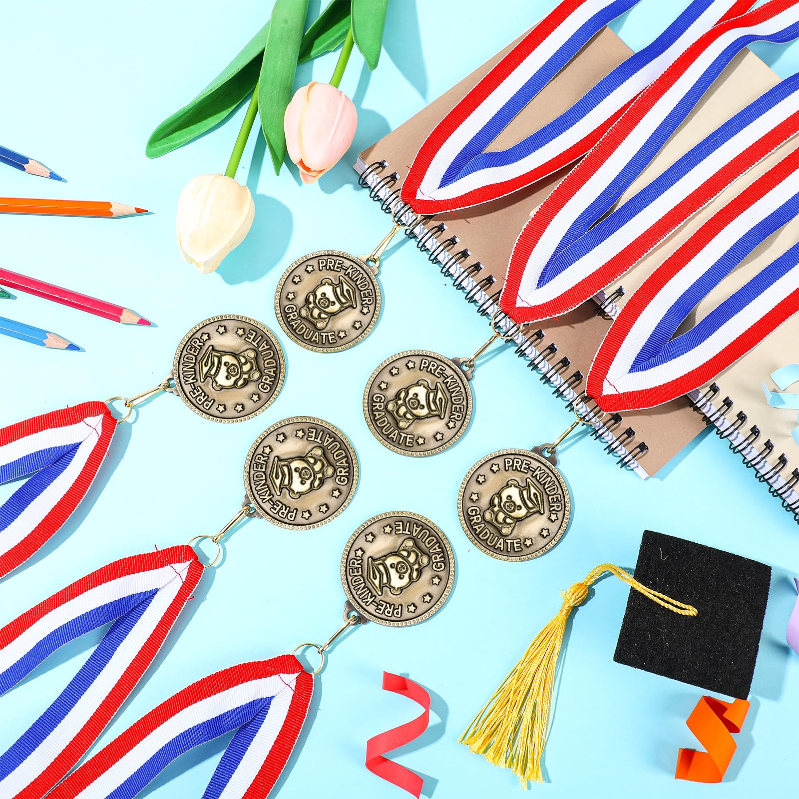 Remuuly 30/60 Pcs Kindergarten Graduation Award Medals for Kids 2'' Preschool Award Medallion with Neck Ribbon Congrats Graduation Gifts for School Student Party Favor(30 Pcs,Bear)