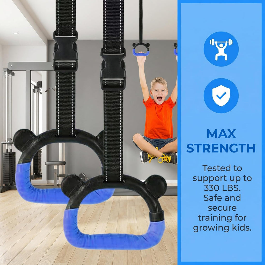 Skiennix Kids Gymnastics Rings - Adjustable Strap Strength Training Equipment for Home Use