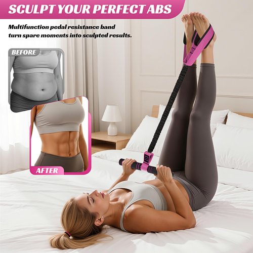 HOXWC Upgraded Multifunction Pedal Resistance Band with Handle, 50LBS Thickened Resistance Bands for Core/ABS, Arm, Waist, Abdomen, Leg Workout, Portable Sit Up Exercise Equipment for Women