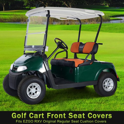 WEIMELL Golf Cart Seat Covers for EZGO RXV Front Seat Covers Thicken Breathable Mesh with Vinyl Leather Fits OEM Ordinary Cushion Covers No Nail Gun Easy to Install Black & Orange