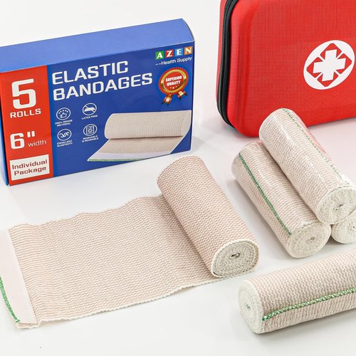 AZEN Premium Elastic Bandage Wrap - 6 Inch Compression for Legs, Ankle, Knee | Latex-Free Lymphedema Support