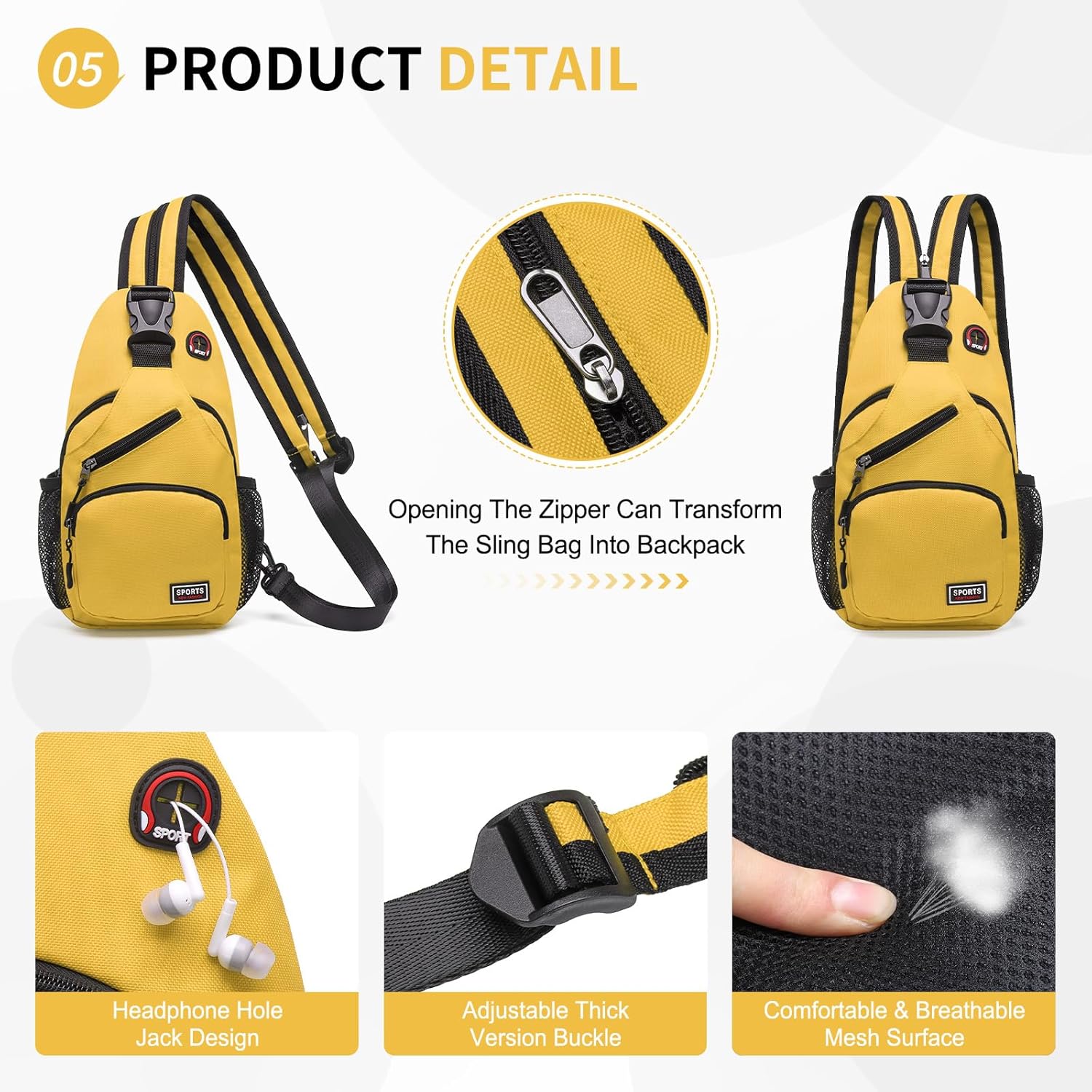 Skiennix Convertible Sling Bag - Lightweight Crossbody Backpack for 7.9" Tablets | Yellow