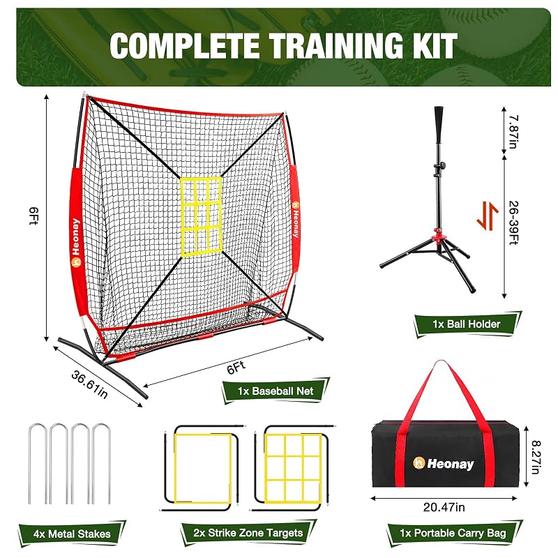 6x6ft Baseball Hitting Net | 5-Minute Quick Setup, Red