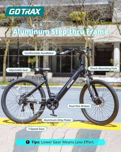 Gotrax Dolphin 26" Electric Bike - 30-Mile Range, 20MPH Speed, 5 Pedal-Assist Levels & Front Suspension